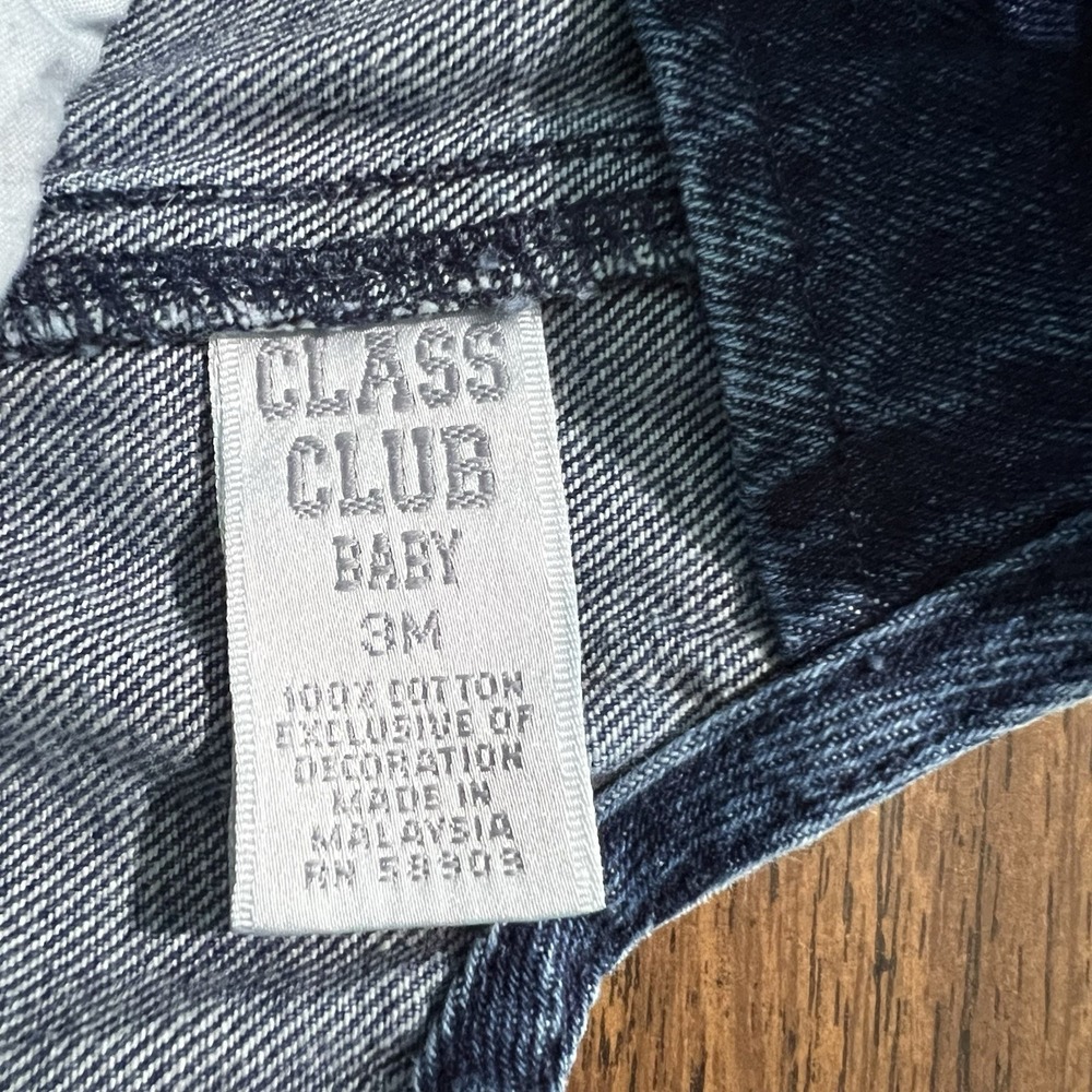 Vintage Class Club Baby Denim Overall Shorts Baseball Size 3 Months - Picture 6 of 7